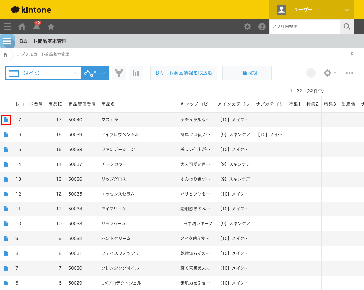 レコード詳細画面
