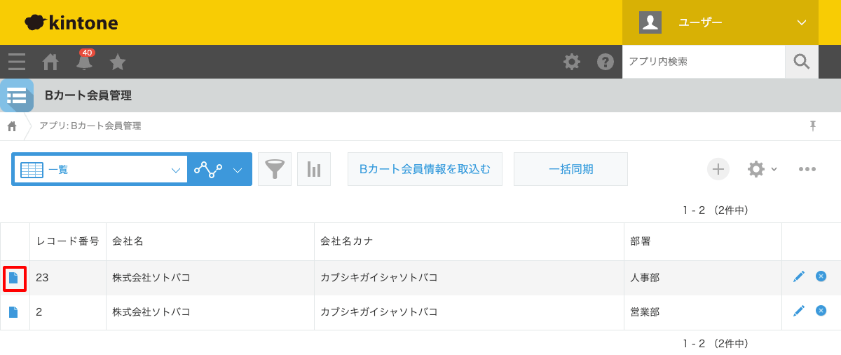 レコード詳細画面