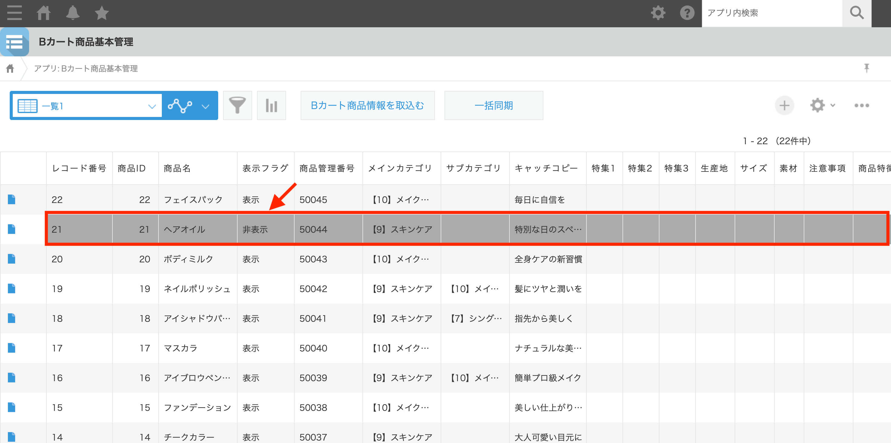 表示フラグ非表示