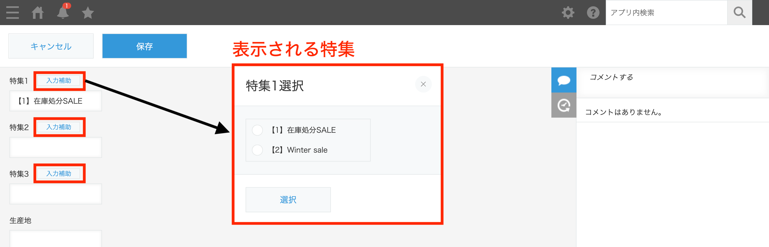 特集入力補助